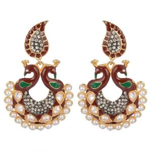 Maroon Peacock – Pearl Earrings