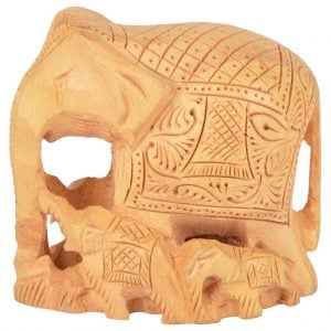 Vincraft Wood Elephant Figurine (7 cm x 5 cm x 6 cm, Brown)