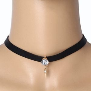 Leather Choker Diamond Necklace